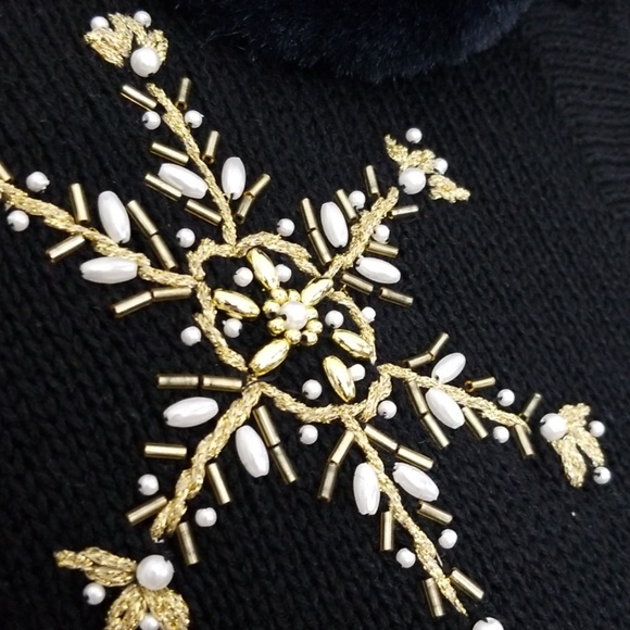 WINTER SNOWFLAKE Beaded Cardigan Blk S - Picture 3 of 8